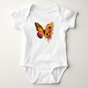 Watercolor Butterfly Sunflower PNG Floral Design Baby Bodysuit