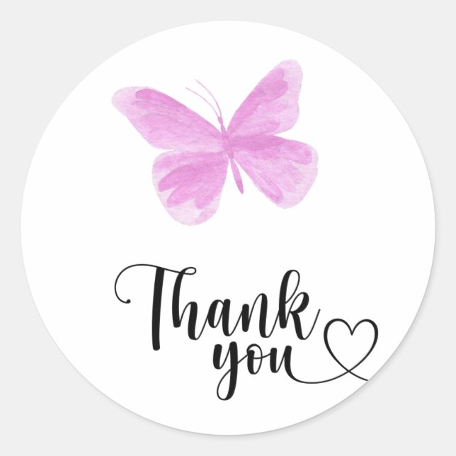 Watercolor Butterfly thank you  Classic Round Sticker (Front)