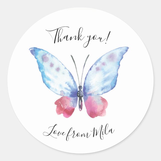 Watercolor Butterfly thank you stickers (Front)