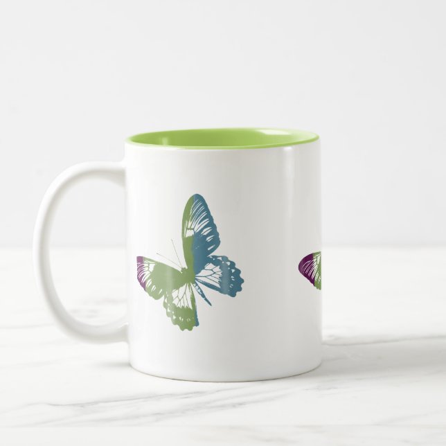 Watercolor Butterfly Two-Tone Coffee Mug (Left)