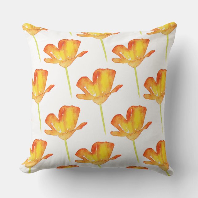Watercolor CA Poppy Pattern Cushion (Front)