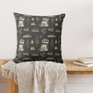 Watercolor Cabin Forest Seamless Pattern Cushion
