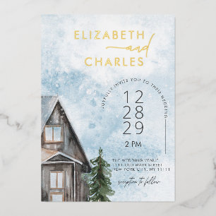 Watercolor Cabin Rustic Winter Holiday Wedding