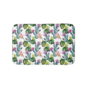 Watercolor Cacti Art Pattern Bath Mat