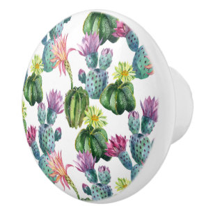 Watercolor Cacti Art Pattern Ceramic Knob