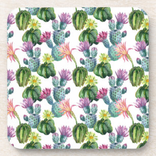 Watercolor Cacti Art Pattern Coaster