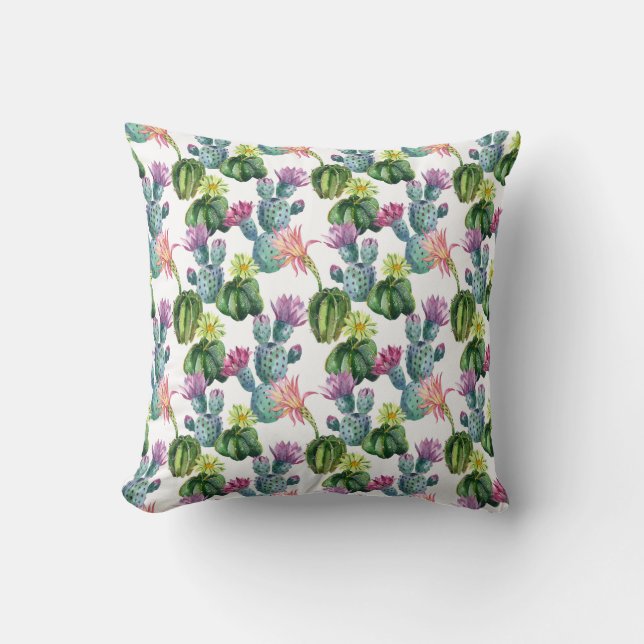 Watercolor Cacti Art Pattern Cushion (Front)