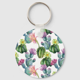 Watercolor Cacti Art Pattern Key Ring