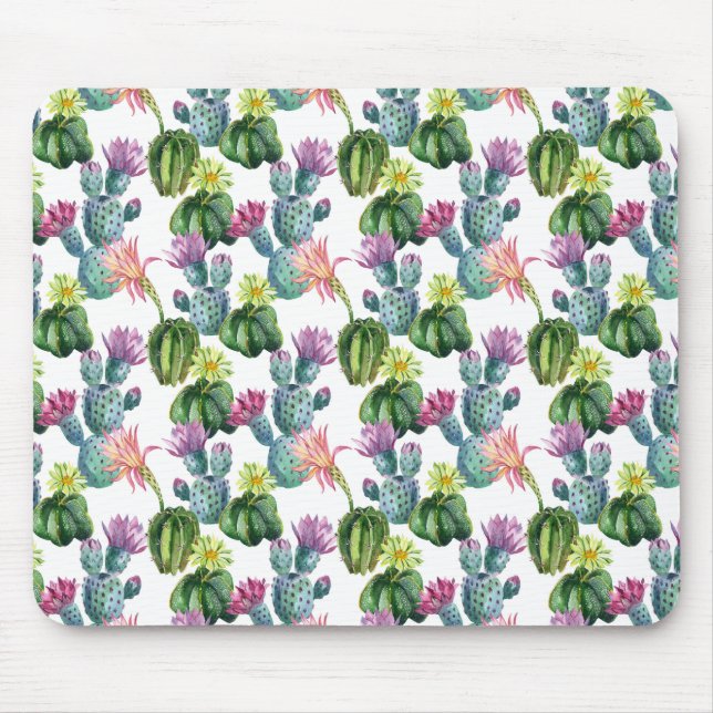Watercolor Cacti Art Pattern Mouse Pad (Front)
