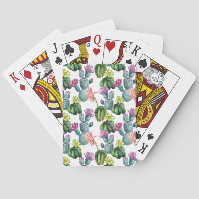 Watercolor Cacti Art Pattern Playing Cards (Back)