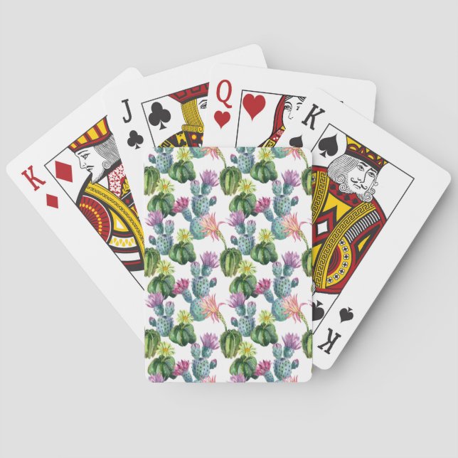 Watercolor Cacti Art Pattern Playing Cards (Back)