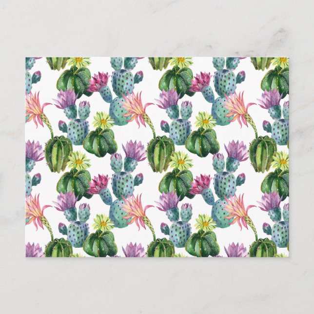 Watercolor Cacti Art Pattern Postcard (Front)