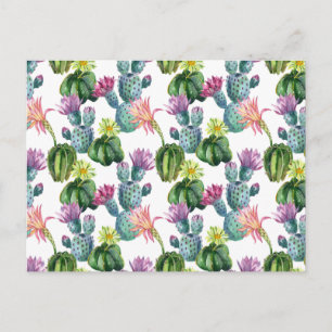 Watercolor Cacti Art Pattern Postcard