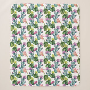 Watercolor Cacti Art Pattern Sherpa Blanket