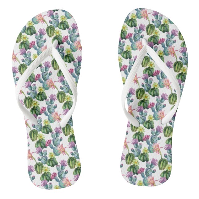 Watercolor Cacti Art Pattern Thongs (Footbed)