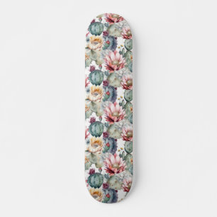 Watercolor Cacti Blooming Succulents Skateboard