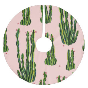 Watercolor Cacti: Blossoming Seamless Pattern Brushed Polyester Tree Skirt