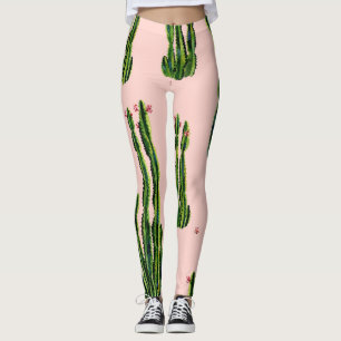 Watercolor Cacti: Blossoming Seamless Pattern Leggings