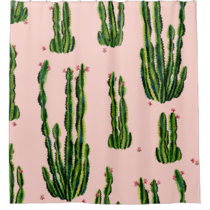 Watercolor Cacti: Blossoming Seamless Pattern Shower Curtain
