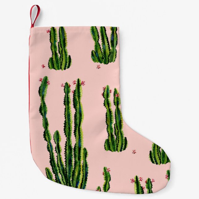Watercolor Cacti: Blossoming Seamless Pattern Small Christmas Stocking (Front)