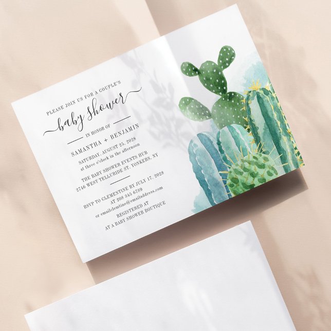 Watercolor Cacti Botanical Couples Baby Shower Invitation (Creator Uploaded)