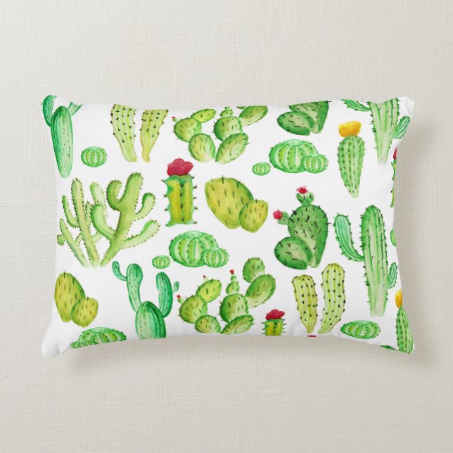 Watercolor Cacti Decorative Cushion (Front)