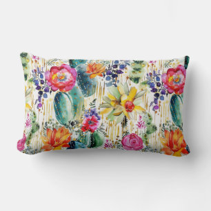 Watercolor Cacti Garden Lumbar Cushion