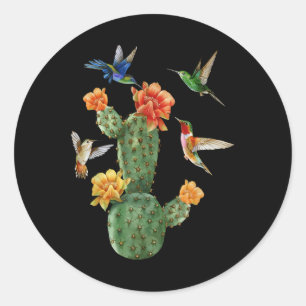 Watercolor Cacti Hummingbird Flower Botanical Gard Classic Round Sticker