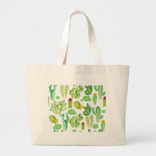 Watercolor Cacti Large Tote Bag
