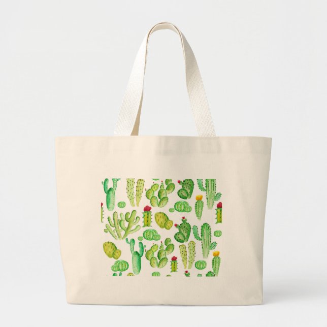 Watercolor Cacti Large Tote Bag (Front)