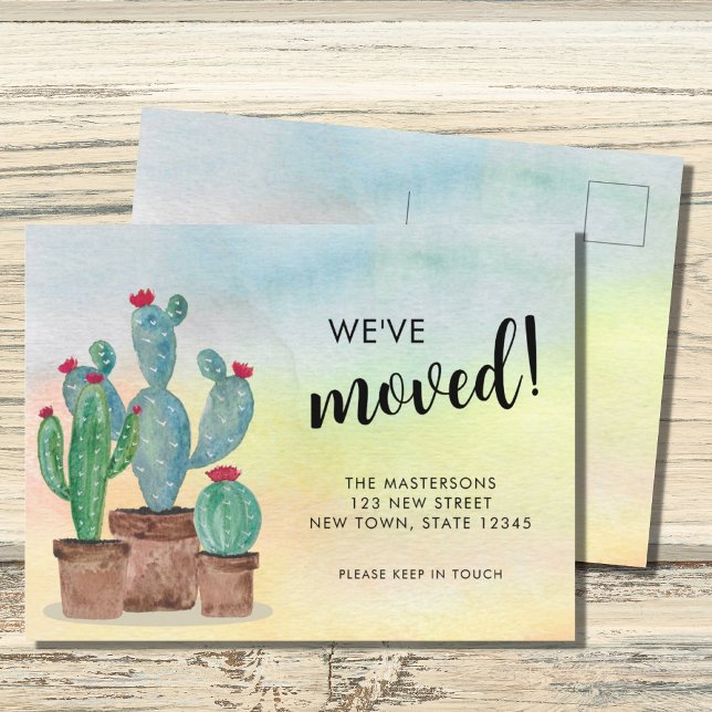 Watercolor Cacti Moving Announcement Postcard (Creator Uploaded)