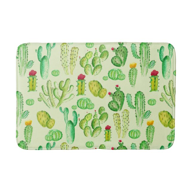 Watercolor Cacti Pattern   Bath Mat (Front)