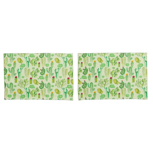Watercolor Cacti Pattern Pillowcase Set (Front-Set)