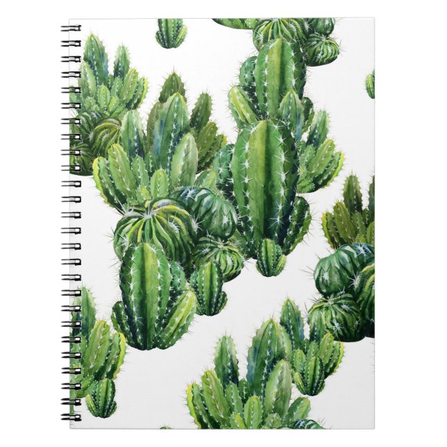 Watercolor Cacti Seamless Illustration Pattern Notebook (Front)