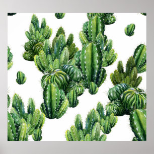 Watercolor Cacti Seamless Illustration Pattern Poster