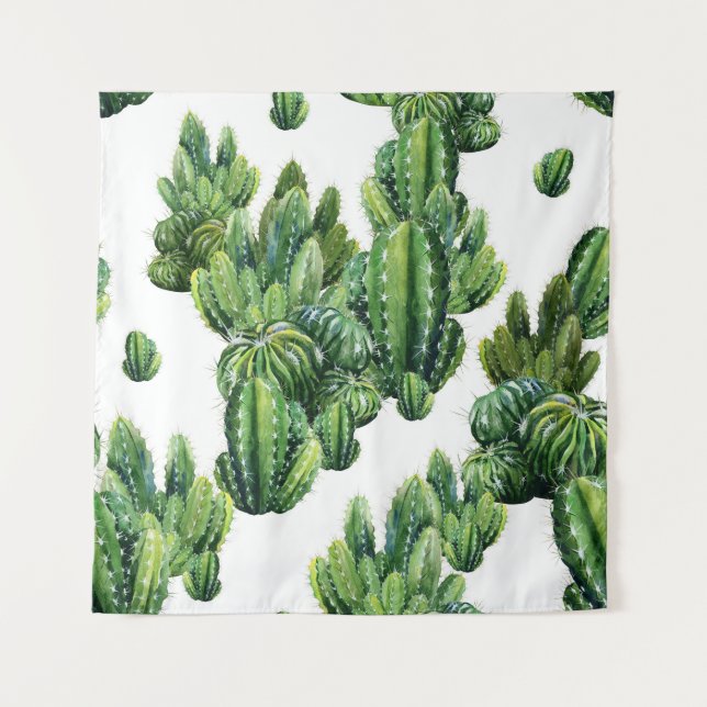 Watercolor Cacti Seamless Illustration Pattern Tapestry (Front)