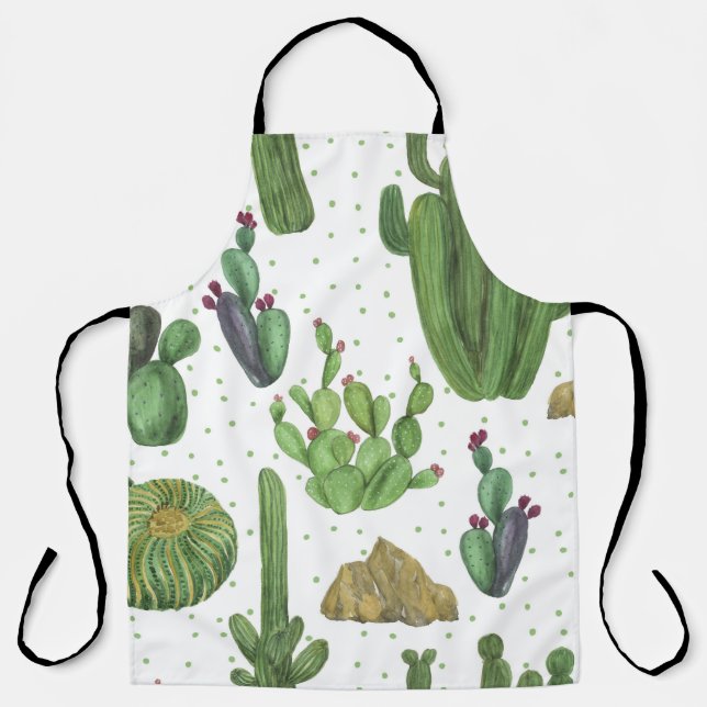 Watercolor cacti, seamless natural pattern. apron (Front)