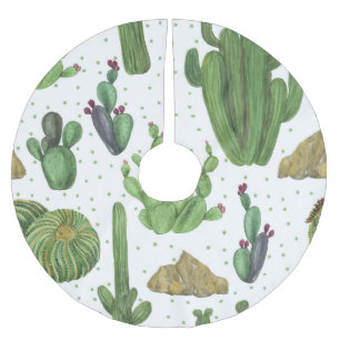 Watercolor cacti, seamless natural pattern. brushed polyester tree skirt