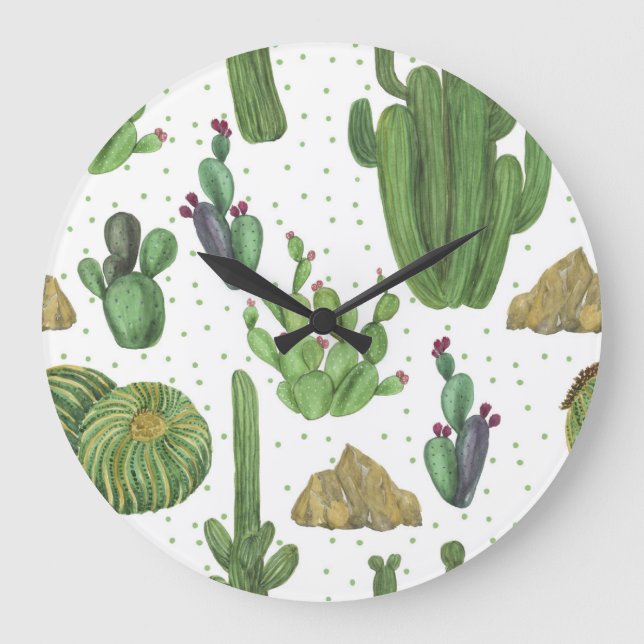Watercolor cacti, seamless natural pattern. large clock (Front)