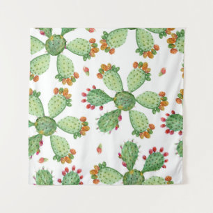 Watercolor Cacti: Tropical Garden Pattern. Tapestry