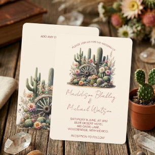 Watercolor Cacti & Wagon Wheel Rustic Wedding Invitation
