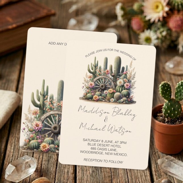 Watercolor Cacti & Wagon Wheel Rustic Wedding Invitation (Creator Uploaded)