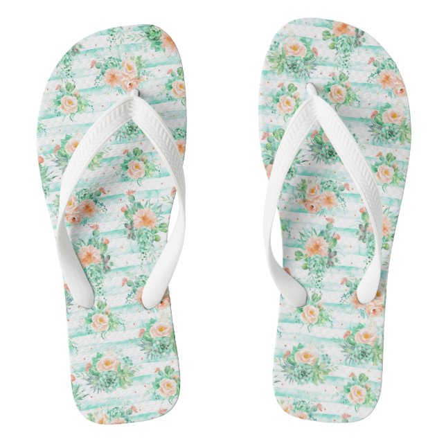 Watercolor Cactus and Flowers Thongs (Footbed)