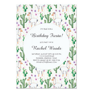 Watercolor Cactus and Llama Birthday Fiesta Invitation