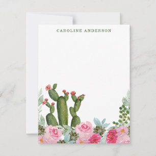 Watercolor Cactus and Pink Flowers Personalised Card