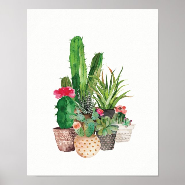 Watercolor Cactus and Succulents Poster (Front)