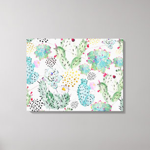watercolor cactus and triangles pattern canvas print