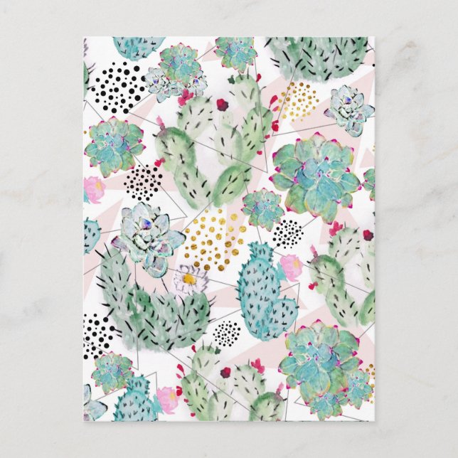 watercolor cactus and triangles pattern postcard (Front)