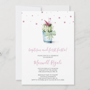 Watercolor Cactus Baptism and First Birthday Card