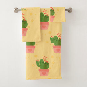 watercolor Cactus Bath Towel Set
